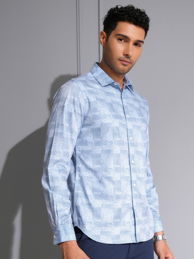 Locomotive Men Premium Blue Printed Occasion Shirt - Blue - Image 6