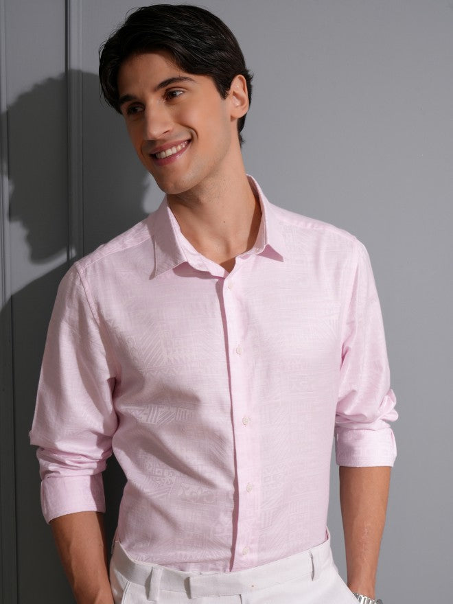 Locomotive Men Pink Textured Slim Fit Casual Shirt - Pink - Image 1