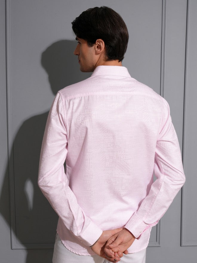 Locomotive Men Pink Textured Slim Fit Casual Shirt - Pink - Image 3