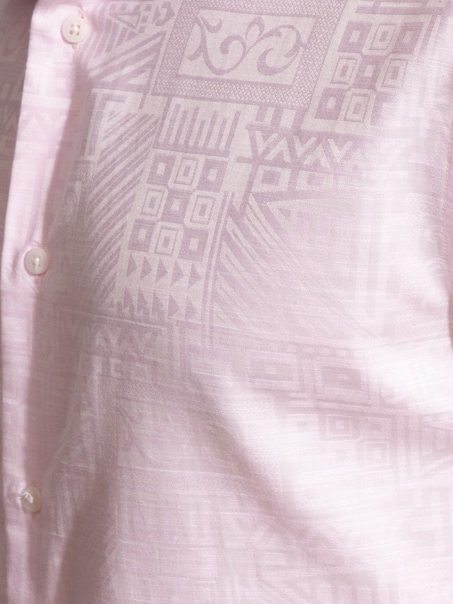 Locomotive Men Pink Textured Slim Fit Casual Shirt - Pink - Image 7