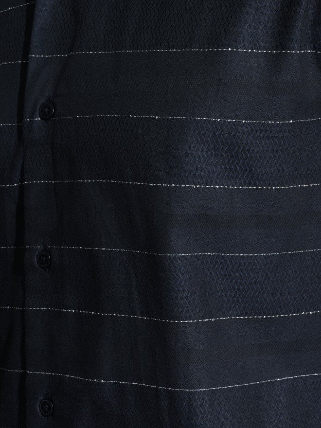 Locomotive Men Navy Blue Striped Slim Fit Casual Shirt - Navy Blue - Image 7