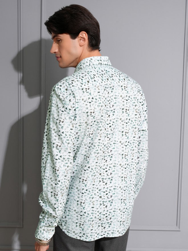 Locomotive Men Green Printed Slim Fit Casual Shirt - Green - Image 3