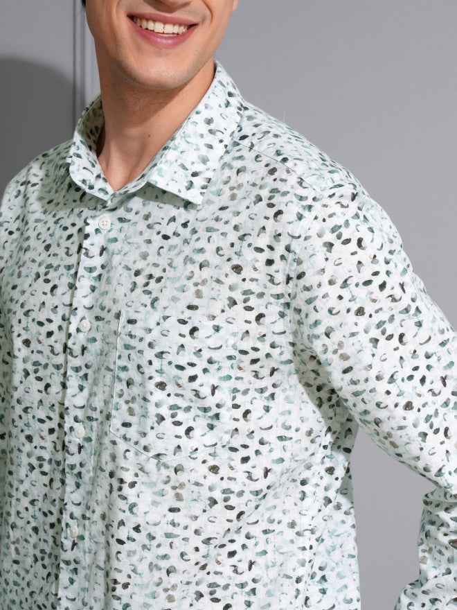 Locomotive Men Green Printed Slim Fit Casual Shirt - Green - Image 5