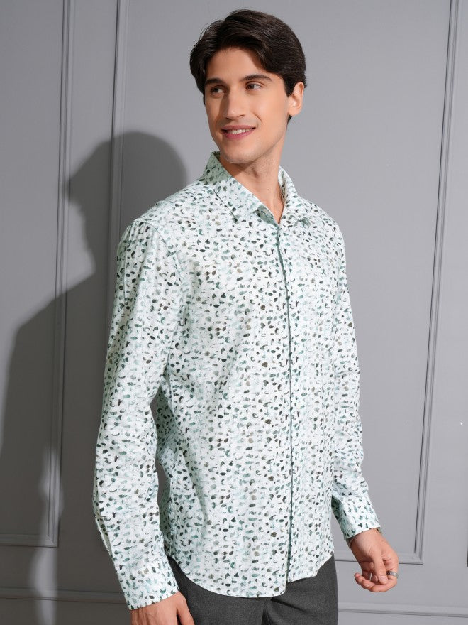 Locomotive Men Green Printed Slim Fit Casual Shirt - Green - Image 6