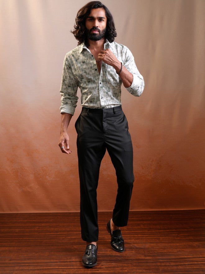 Locomotive Men Grey Printed Slim Fit Casual Shirt - Grey - Image 2