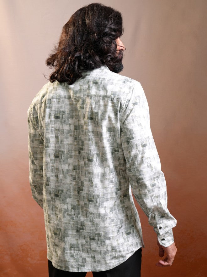 Locomotive Men Grey Printed Slim Fit Casual Shirt - Grey - Image 3