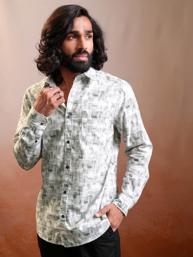 Locomotive Men Grey Printed Slim Fit Casual Shirt - Grey - Image 4