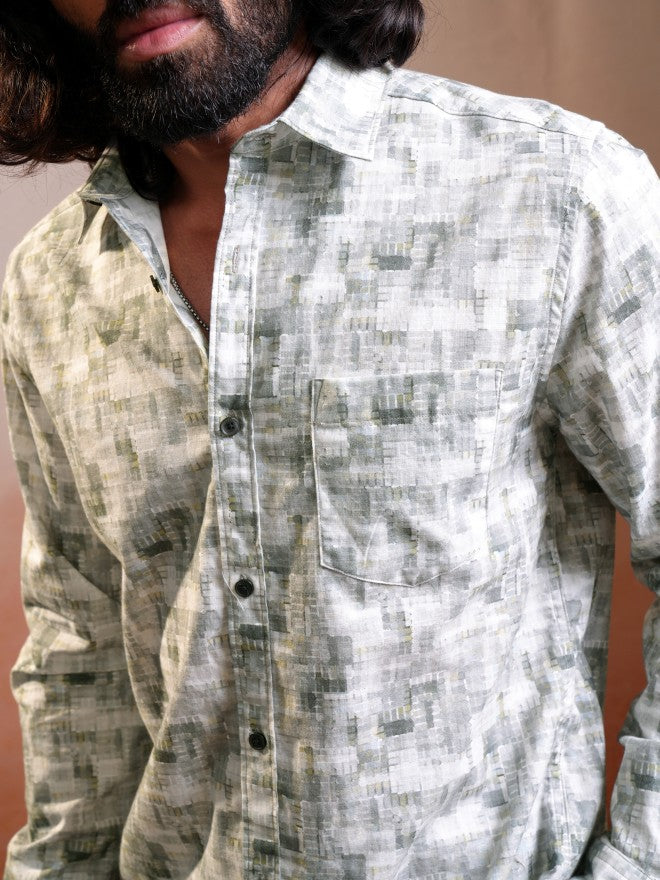 Locomotive Men Grey Printed Slim Fit Casual Shirt - Grey - Image 5