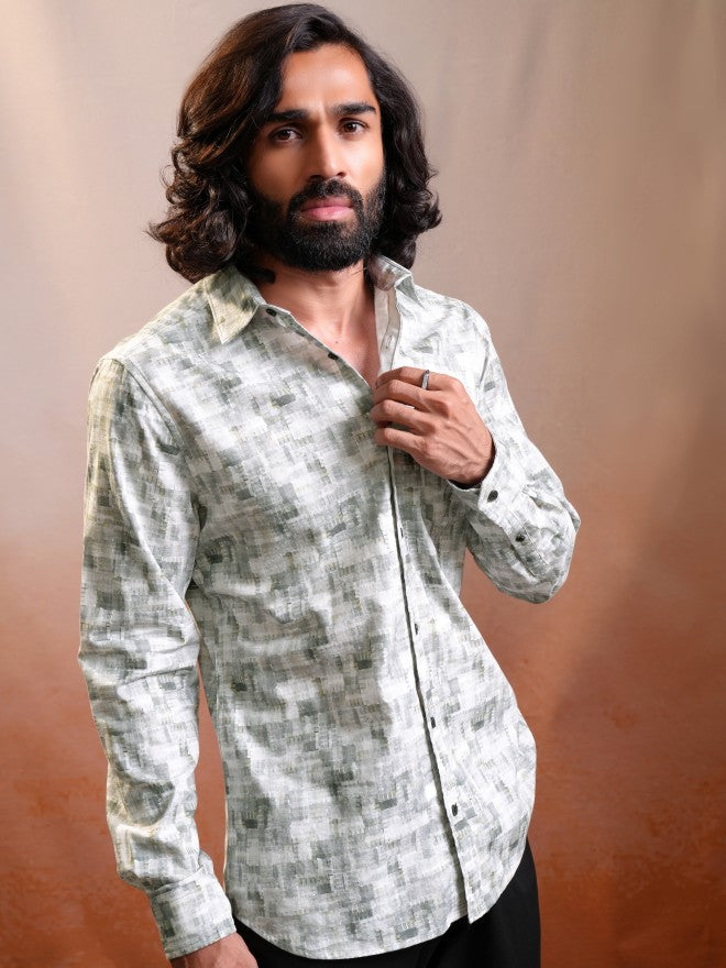 Locomotive Men Grey Printed Slim Fit Casual Shirt - Grey - Image 6