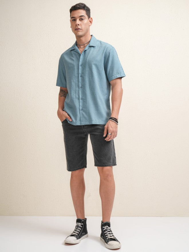 Locomotive Premium Men Blue Solid Relaxed Fit Casual Shirt - Blue - Image 2