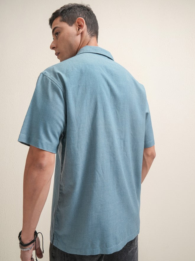 Locomotive Premium Men Blue Solid Relaxed Fit Casual Shirt - Blue - Image 3