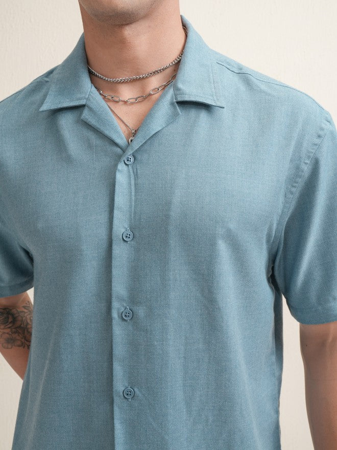 Locomotive Premium Men Blue Solid Relaxed Fit Casual Shirt - Blue - Image 5