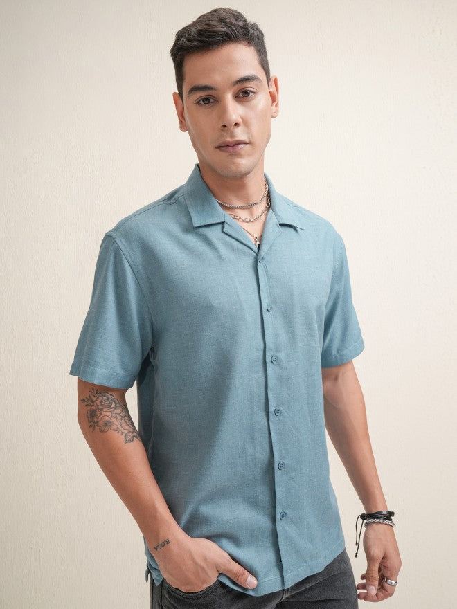 Locomotive Premium Men Blue Solid Relaxed Fit Casual Shirt - Blue - Image 6