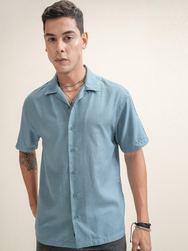 Locomotive Premium Men Blue Solid Relaxed Fit Casual Shirt - Blue - Image 7