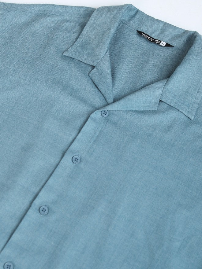 Locomotive Premium Men Blue Solid Relaxed Fit Casual Shirt - Blue - Image 8