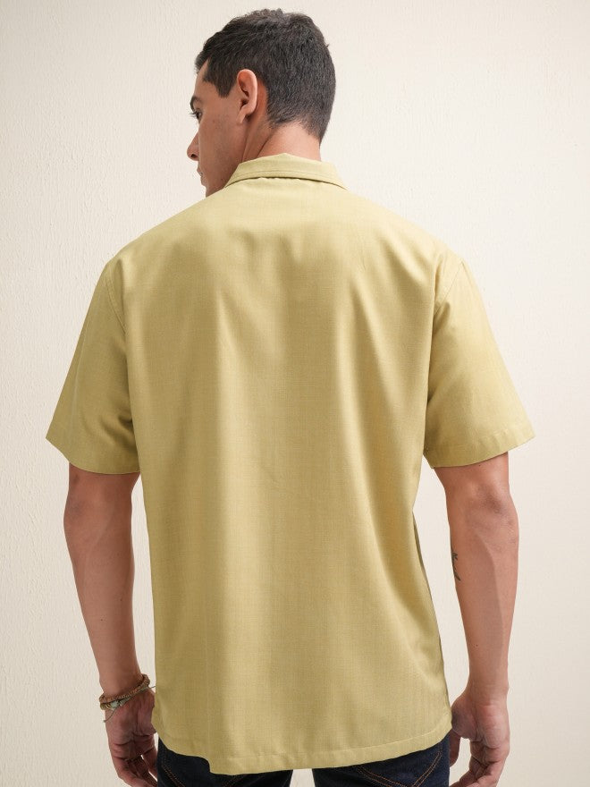 Locomotive Premium Men Mustard Solid Relaxed Fit Casual Shirt - Mustard - Image 3