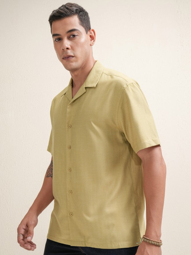 Locomotive Premium Men Mustard Solid Relaxed Fit Casual Shirt - Mustard - Image 4