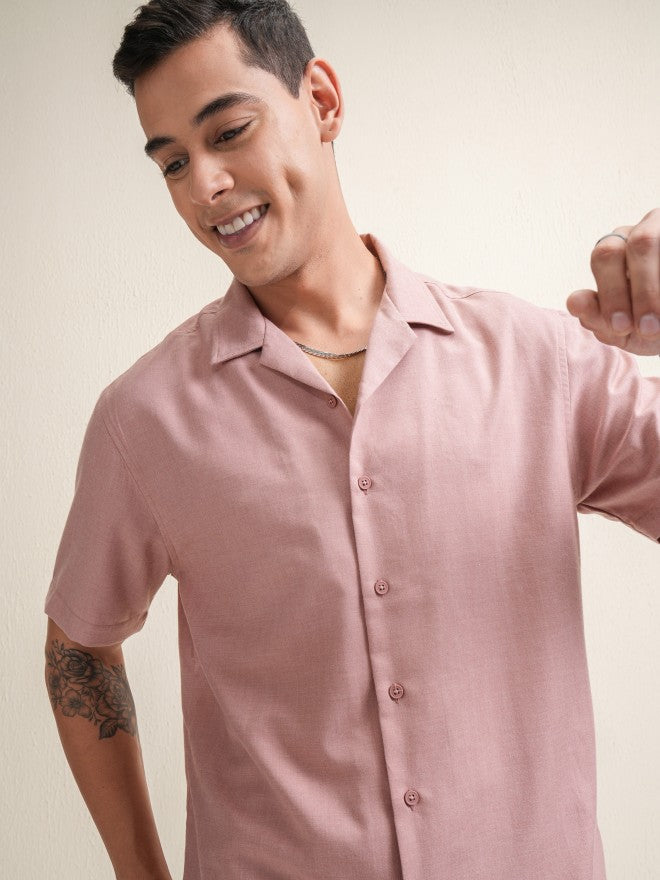 Locomotive Premium Men Pink Solid Relaxed Fit Casual Shirt - Pink - Image 1
