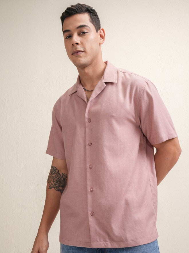 Locomotive Premium Men Pink Solid Relaxed Fit Casual Shirt - Pink - Image 4