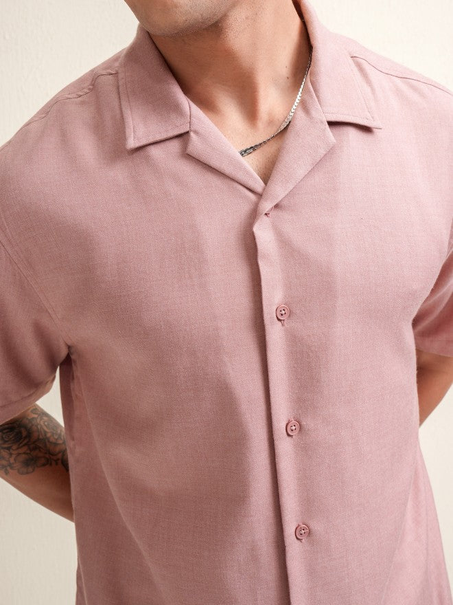 Locomotive Premium Men Pink Solid Relaxed Fit Casual Shirt - Pink - Image 5
