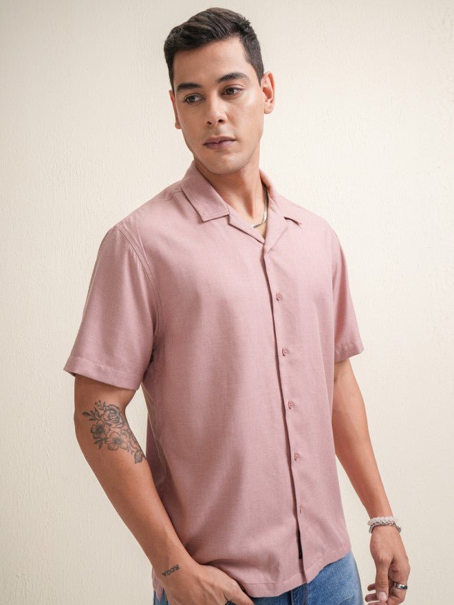 Locomotive Premium Men Pink Solid Relaxed Fit Casual Shirt - Pink - Image 6