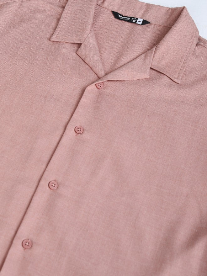 Locomotive Premium Men Pink Solid Relaxed Fit Casual Shirt - Pink - Image 7