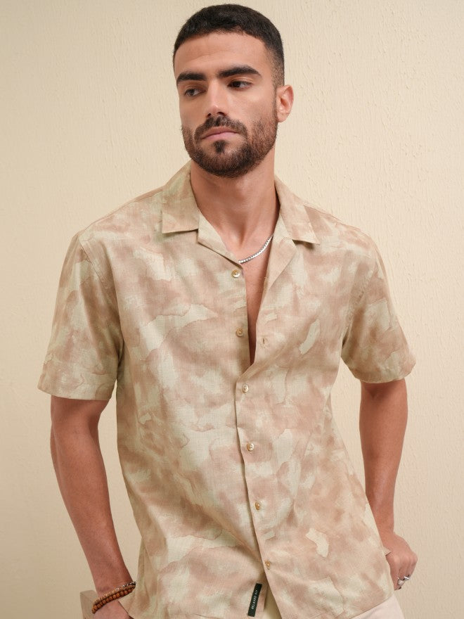 Locomotive Men Peach Printed Relaxed Fit Casual Shirt - Peach - Image 1
