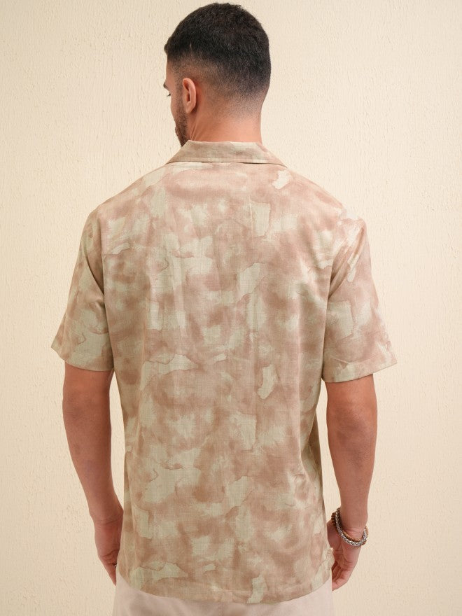 Locomotive Men Peach Printed Relaxed Fit Casual Shirt - Peach - Image 3