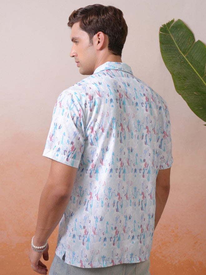 Locomotive Men Blue Printed Relaxed Fit Casual Shirt - Blue - Image 3