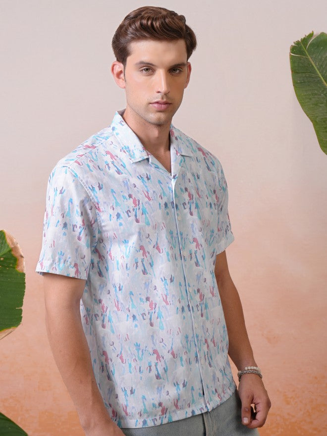 Locomotive Men Blue Printed Relaxed Fit Casual Shirt - Blue - Image 6