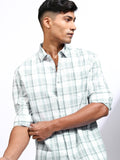 Locomotive Men Teal Checked Regular Fit Casual Shirt - Teal - Image 1