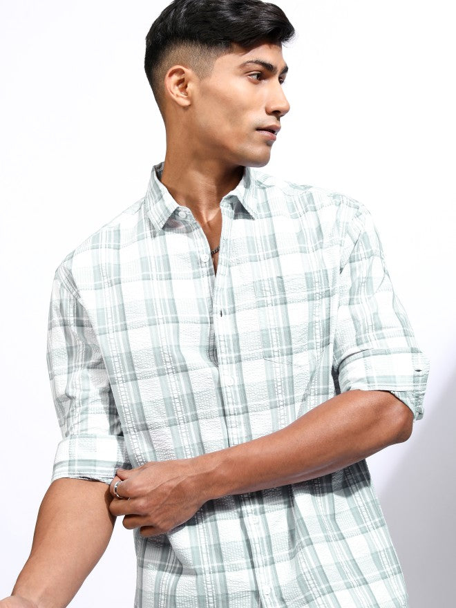 Locomotive Men Teal Checked Regular Fit Casual Shirt - Teal - Image 1