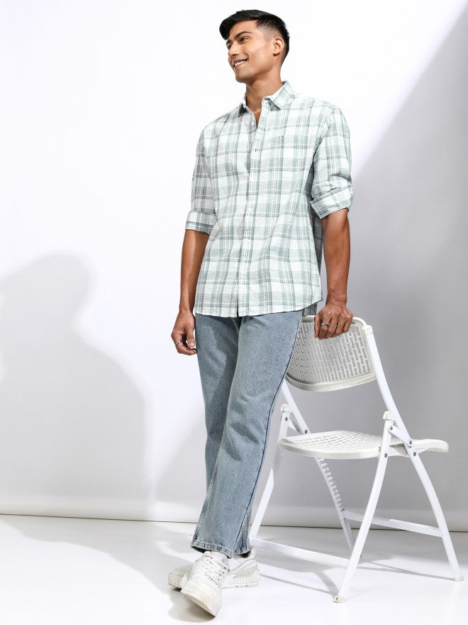 Locomotive Men Teal Checked Regular Fit Casual Shirt - Teal - Image 2