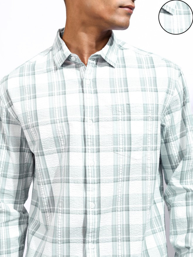 Locomotive Men Teal Checked Regular Fit Casual Shirt - Teal - Image 5