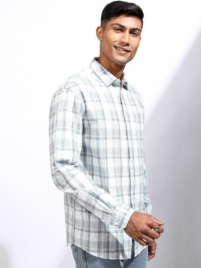 Locomotive Men Teal Checked Regular Fit Casual Shirt - Teal - Image 6