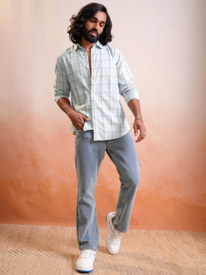 Locomotive Men Blue Checked Regular Fit Casual Shirt - Blue - Image 2