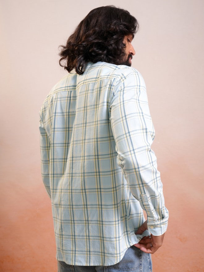 Locomotive Men Blue Checked Regular Fit Casual Shirt - Blue - Image 3