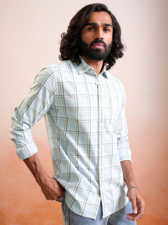 Locomotive Men Blue Checked Regular Fit Casual Shirt - Blue - Image 6