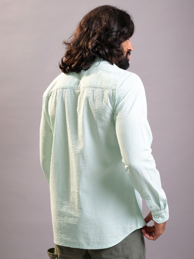 Locomotive Men Green Self Design Regular Fit Casual Shirt - Green - Image 3