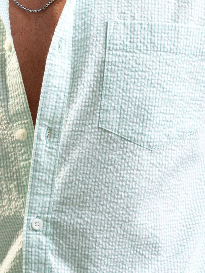 Locomotive Men Green Self Design Regular Fit Casual Shirt - Green - Image 7
