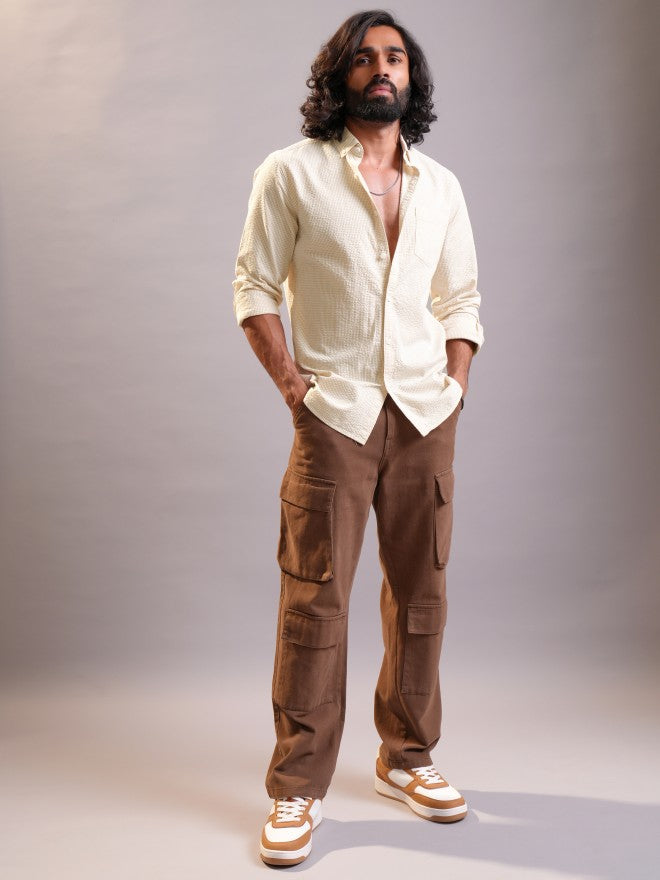 Locomotive Men Mustard Textured Regular Fit Casual Shirt - Mustard - Image 2