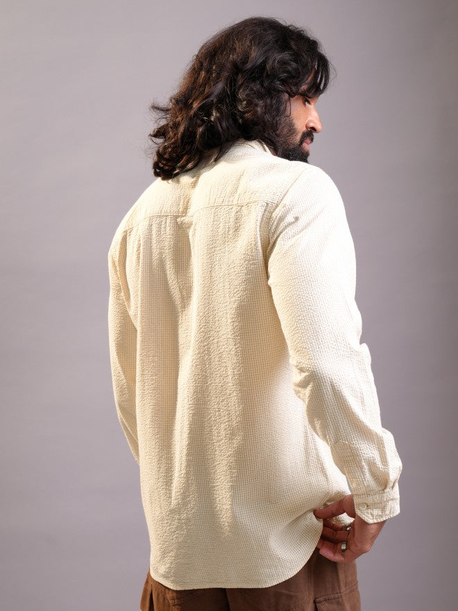 Locomotive Men Mustard Textured Regular Fit Casual Shirt - Mustard - Image 3
