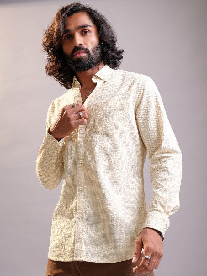 Locomotive Men Mustard Textured Regular Fit Casual Shirt - Mustard - Image 4