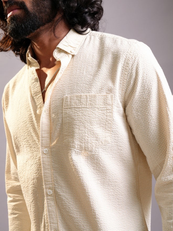 Locomotive Men Mustard Textured Regular Fit Casual Shirt - Mustard - Image 5