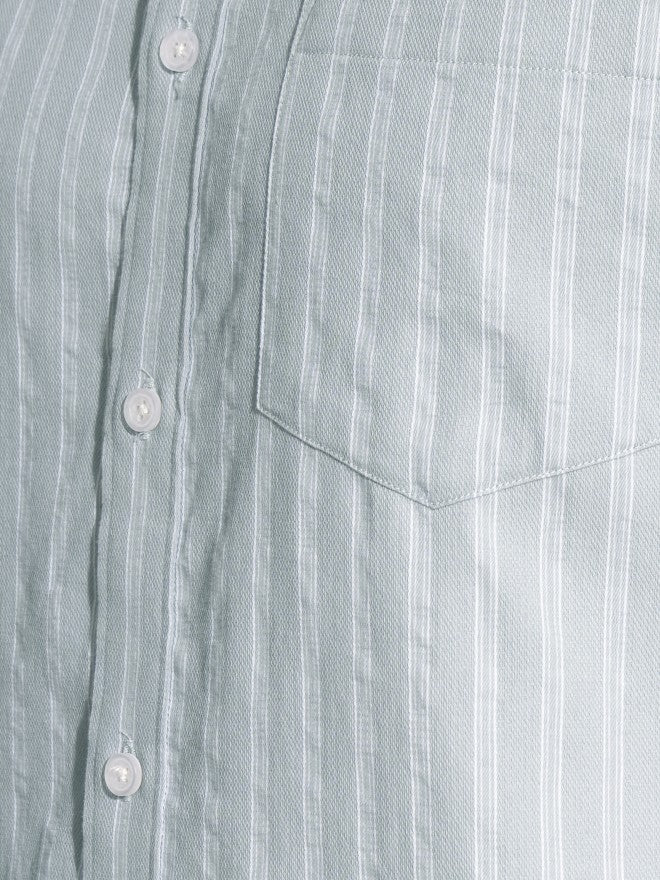 Locomotive Men Grey Striped Slim Fit Casual Shirt - Grey - Image 7