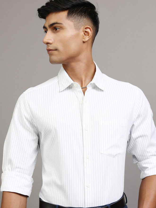 Locomotive Men White Striped Slim Fit Casual Shirt - White - Image 1