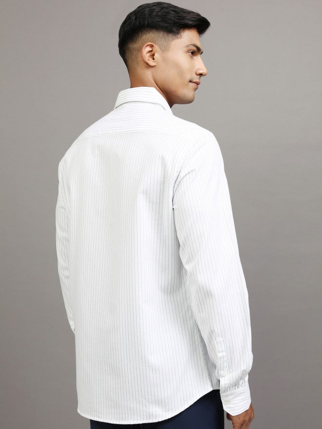 Locomotive Men White Striped Slim Fit Casual Shirt - White - Image 3