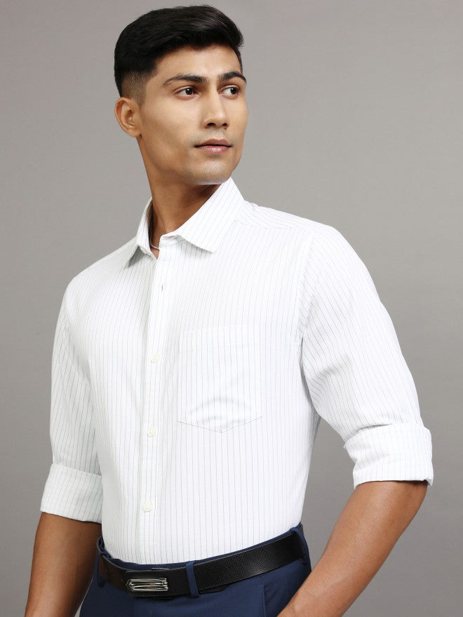 Locomotive Men White Striped Slim Fit Casual Shirt - White - Image 4