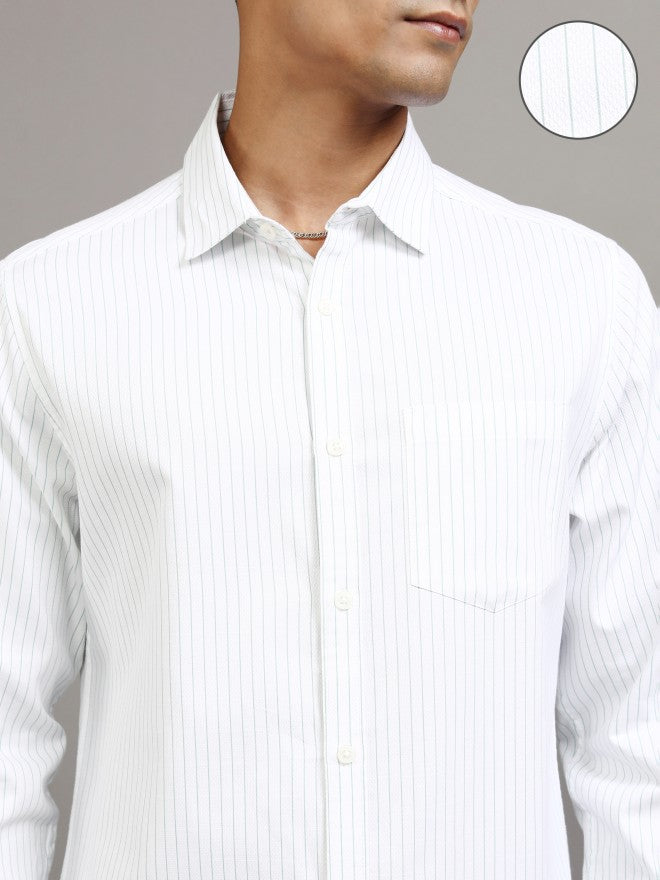 Locomotive Men White Striped Slim Fit Casual Shirt - White - Image 5