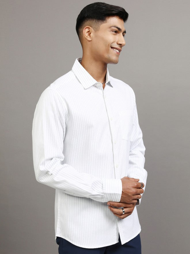 Locomotive Men White Striped Slim Fit Casual Shirt - White - Image 6